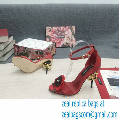 Dolce  &  Gabbana DG Logo Heel 10.5cm Black Red Roses Sandals Red 2022